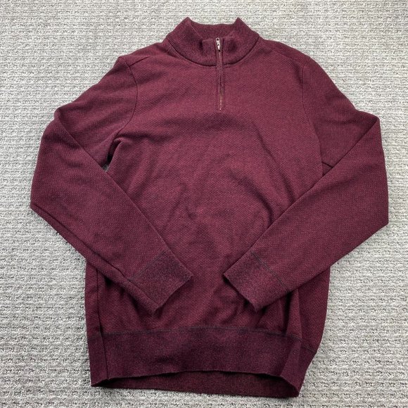 Robert Graham Sweater Men Extra Large XL Burgundy Knit 1/4 Zip Embroidered Cozy - Picture 1 of 9